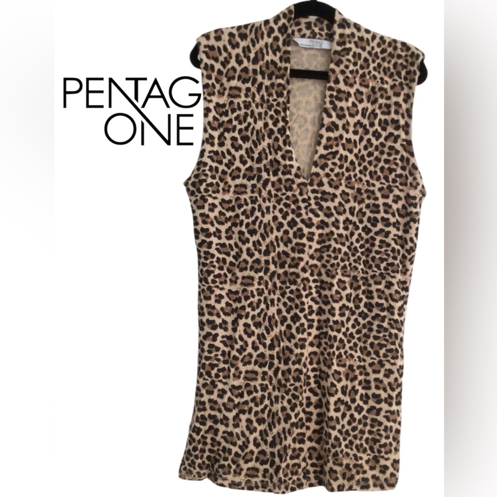 🩵PENTAGONE Women's Leopard Print Sleeveless Top - Beige